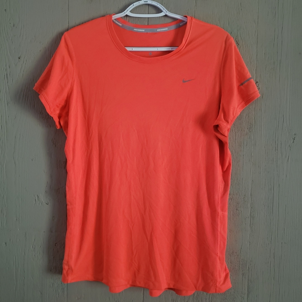 Nike Running Dri Fit Orange Reflective Athletic Short Sleeve Shirt Size XL